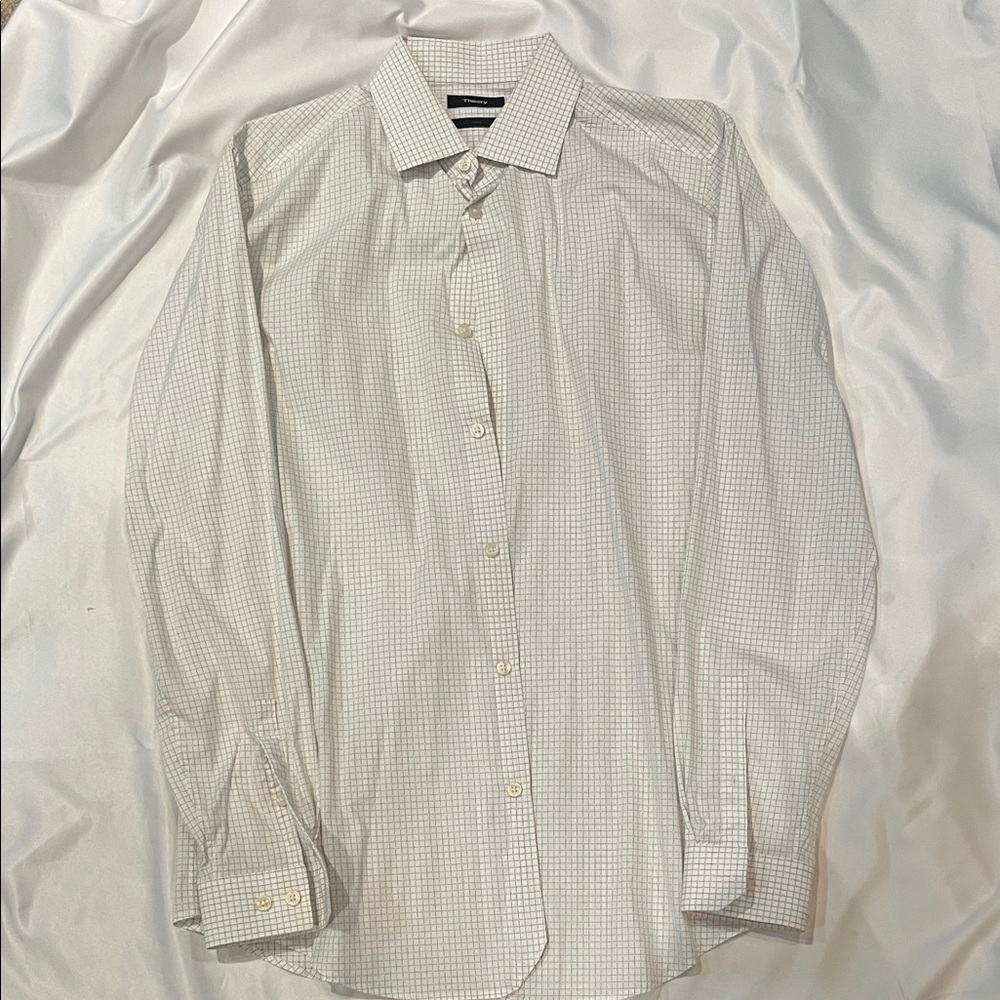 Theory Men's Ivory Checkered Dress Shirt